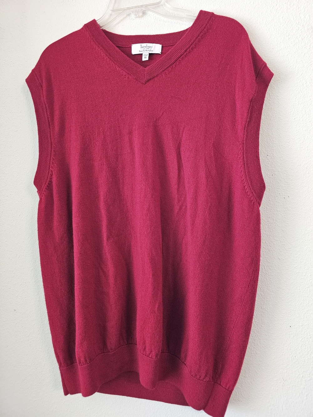 Tucker Classic V‑Neck Sweater Vest in Deep Berry